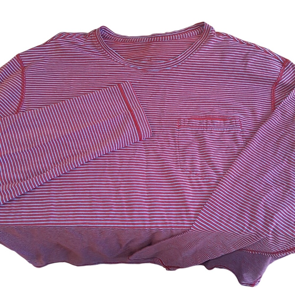 Lululemon Men's 5 Year LS Striped Tee XL/XXL Red/Lt Blue Cut Tag Athleisure EUC